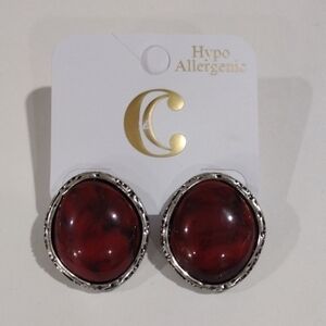 Hypo Allergenic Elegant Silver Tone Burgundy Earrings - Women's Fashion Jewelry